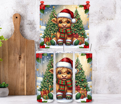 Christmas Highland Cow Tumbler, 20oz