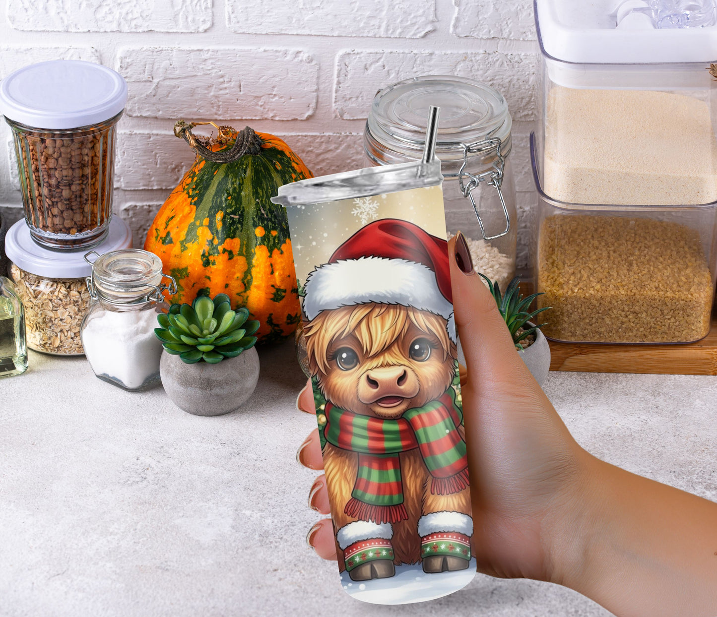 Christmas Highland Cow Tumbler, 20oz