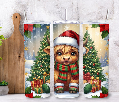Christmas Highland Cow Tumbler, 20oz