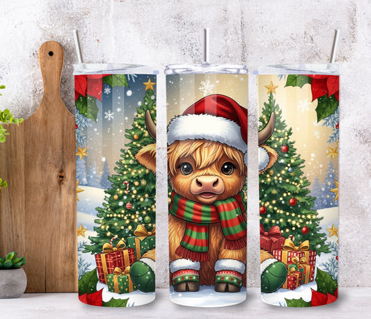 Christmas Highland Cow Tumbler, 20oz - Designs By Dice