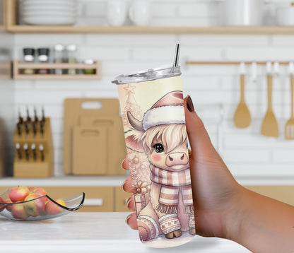 Pink Christmas Highland Cow Tumbler