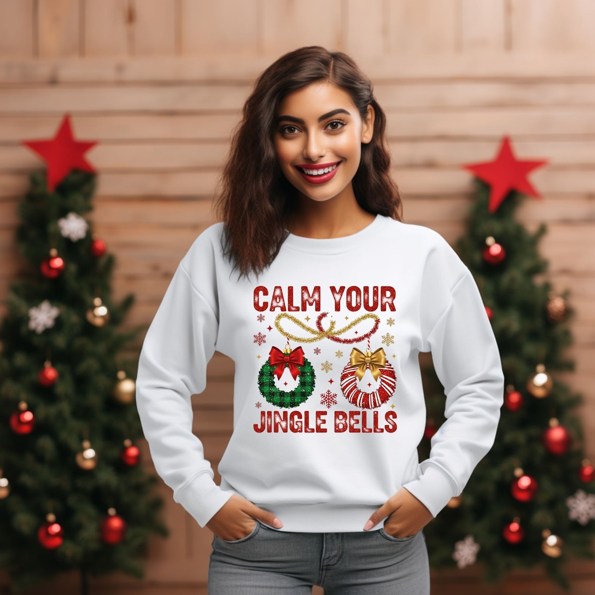 Calm Your Jingle Bells Christmas Crewneck Sweatshirt - Designs By Dice