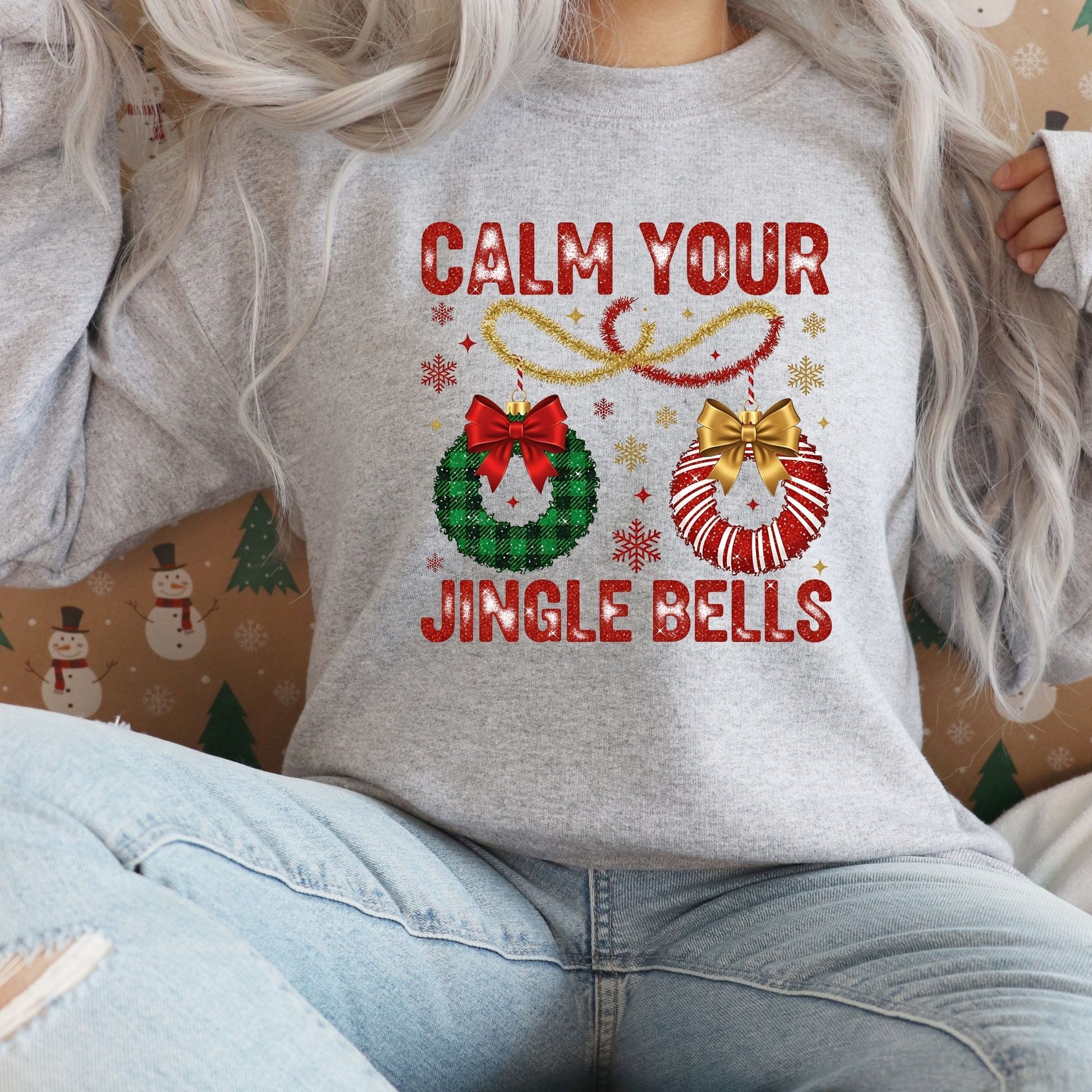 Calm Your Jingle Bells Christmas Crewneck Sweatshirt - Designs By Dice