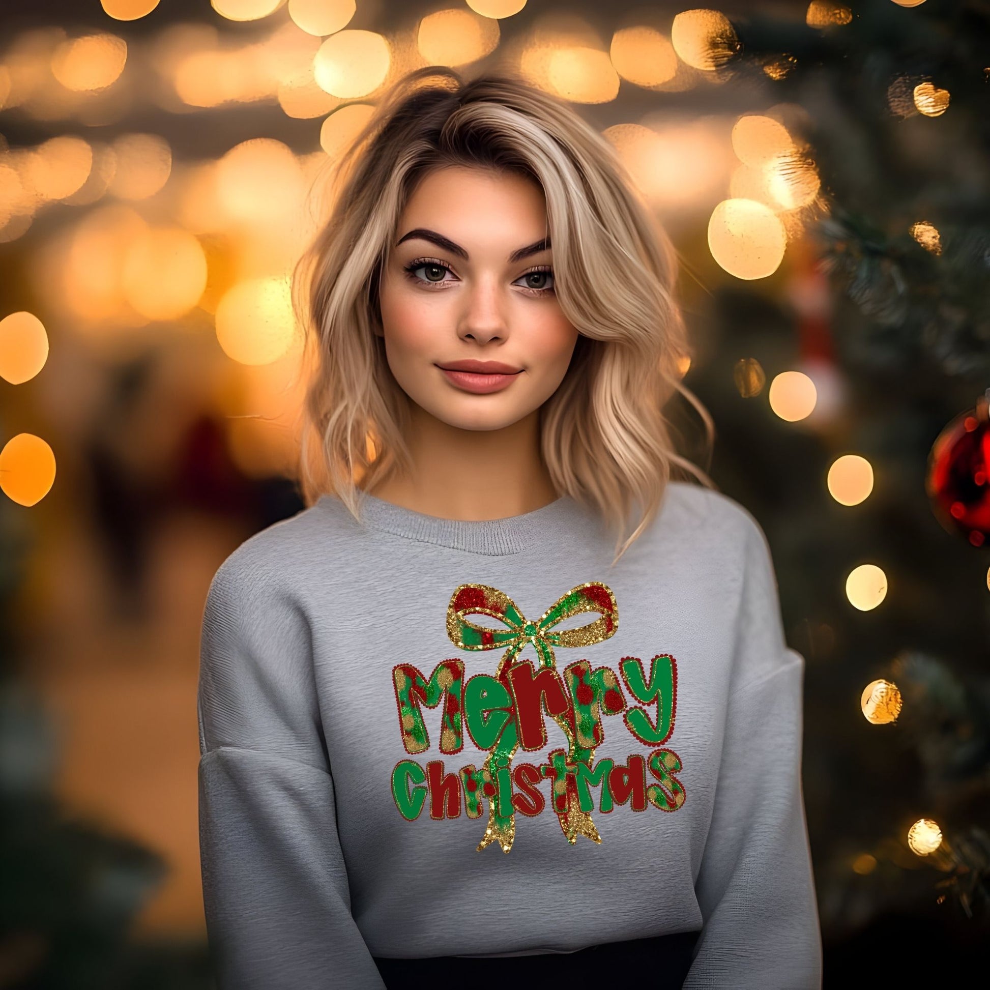 Christmas Glitter Bow Sweatshirt - Designs By Dice