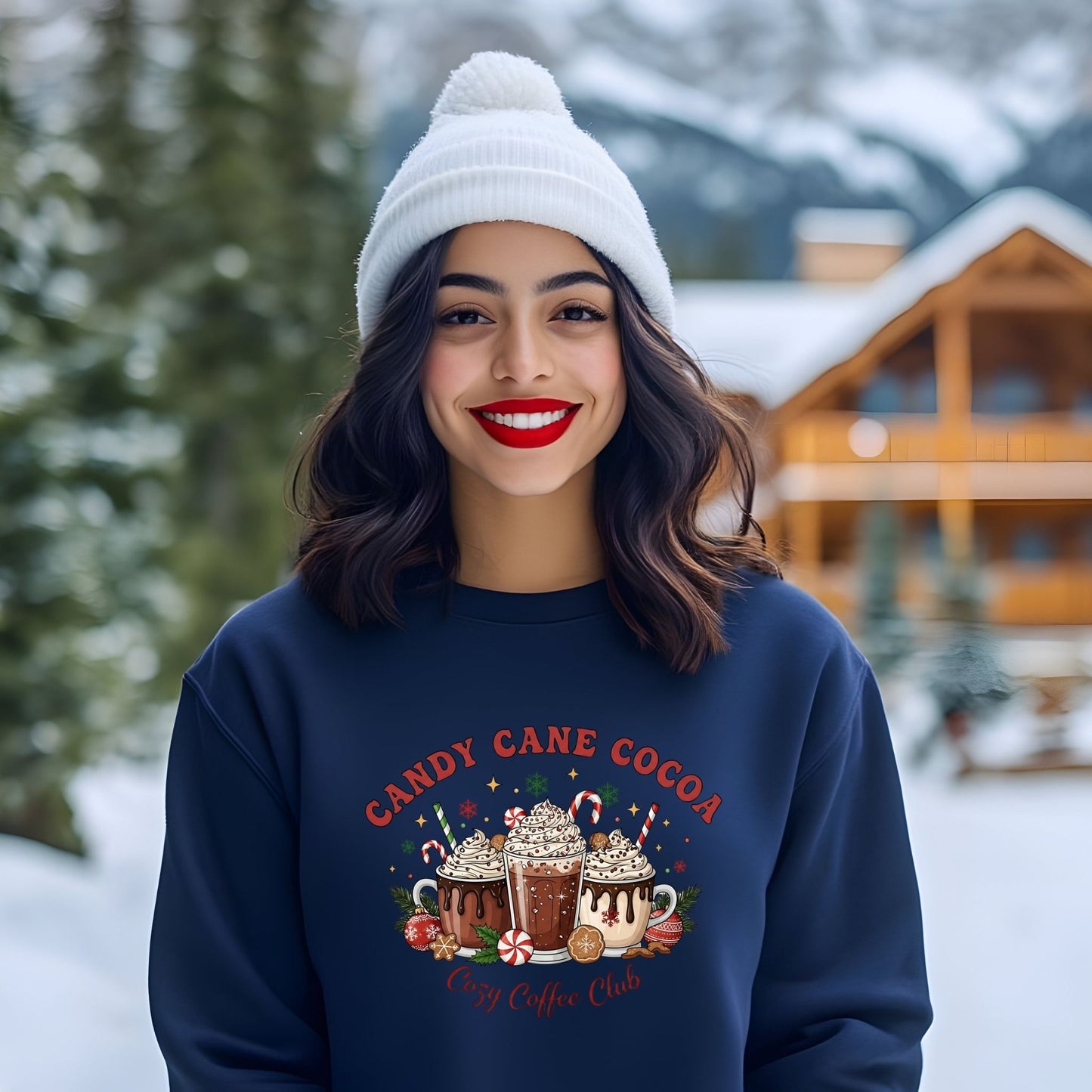 Candy Cane Cocoa Cozy Coffee Club Crewneck Sweatshirt – Festive Holiday Peppermint Lovers Sweater