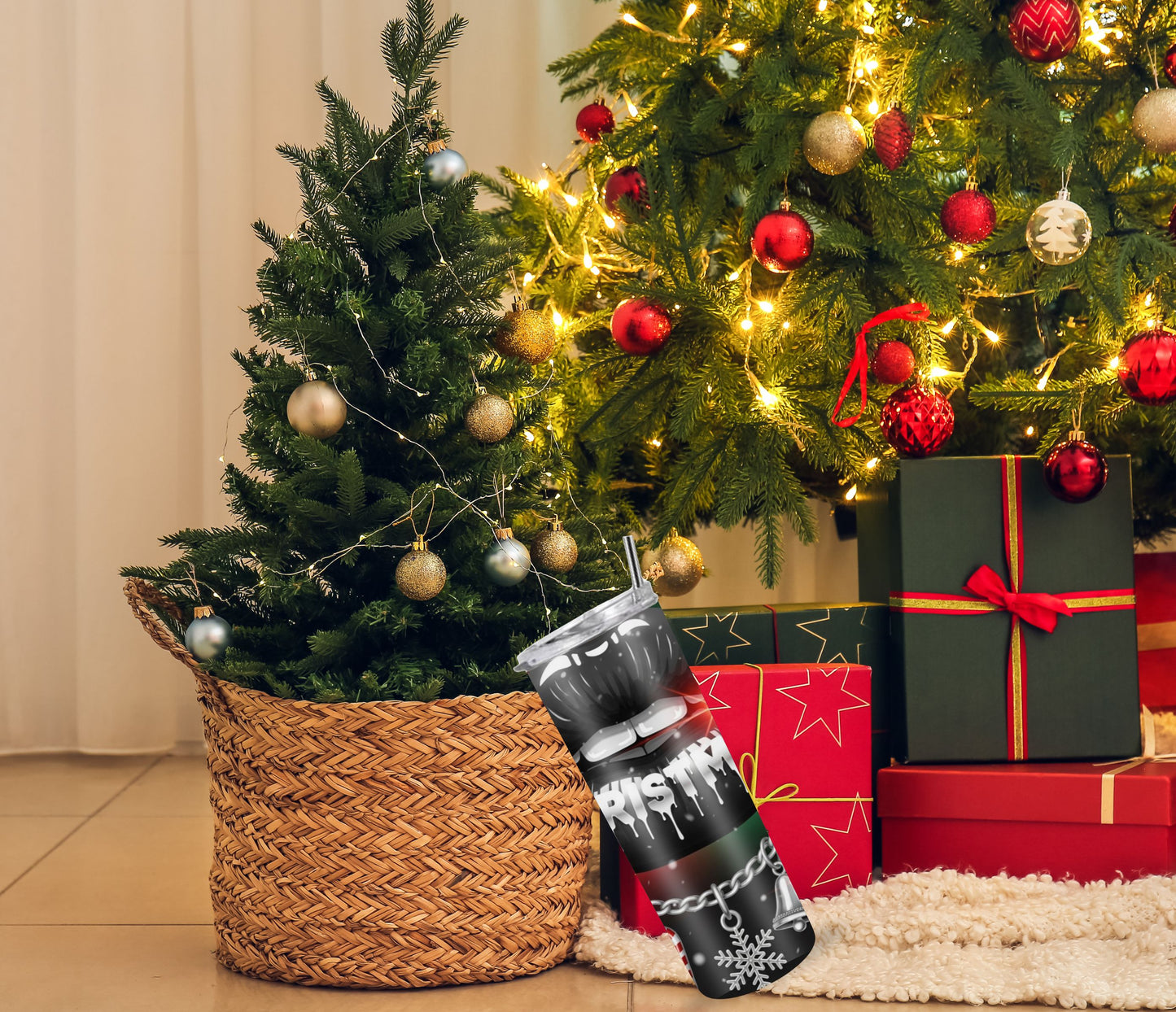 Black Christmas Lips Tumbler – 20oz Stainless Steel Holiday Cup with Lid & Straw