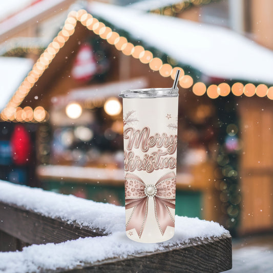 Blush Pink Merry Christmas Tumbler – Glam 20oz Stainless Steel Holiday Cup with Lid & Straw