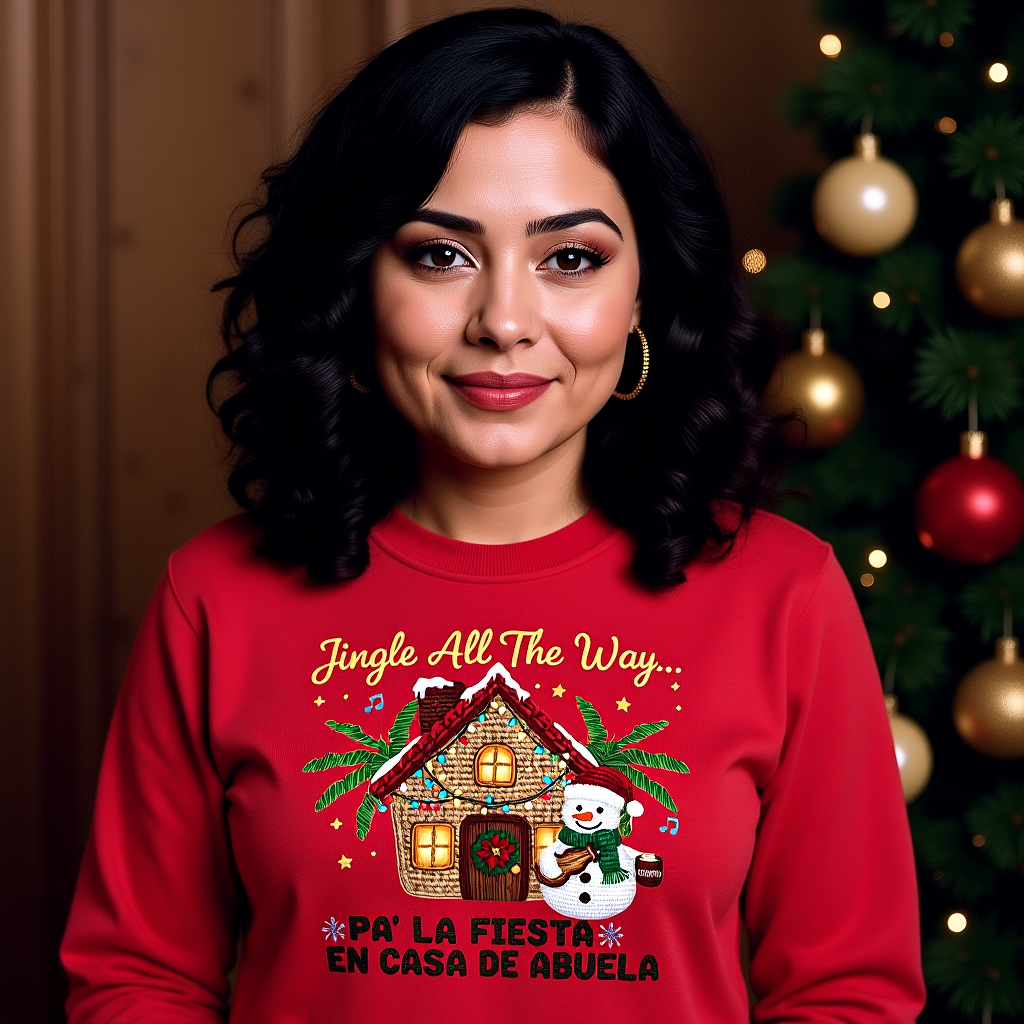 Pa’ La Fiesta en Casa de Abuela Crewneck | Puerto Rican Christmas Sweatshirt | Faux Crochet Holiday Sweater