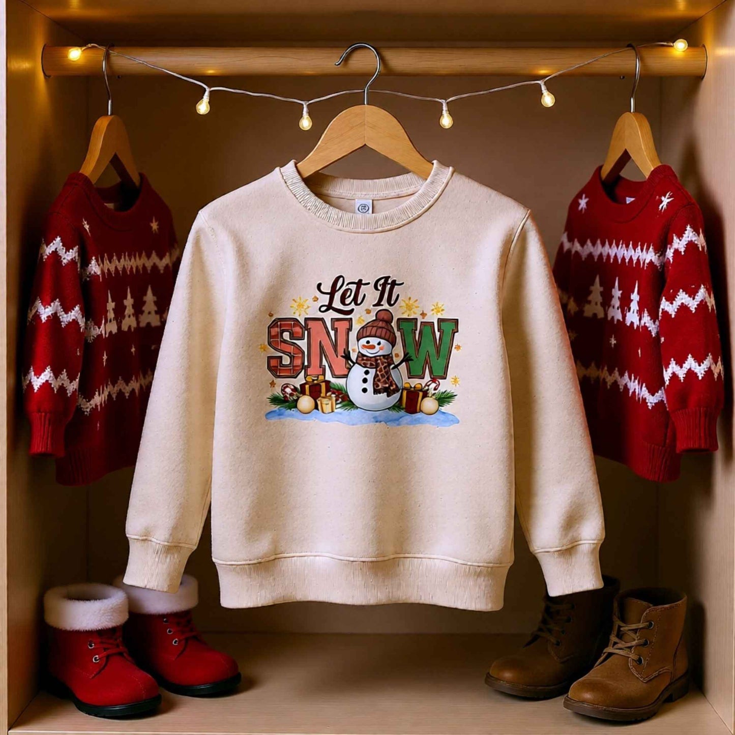 Let It Snow Toddler Christmas Crewneck – Cute Snowman Winter Sweater for Kids – Holiday Outfit for Boys & Girls