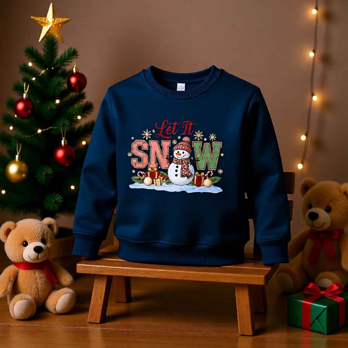 Let It Snow Toddler Christmas Crewneck – Cute Snowman Winter Sweater for Kids – Holiday Outfit for Boys & Girls