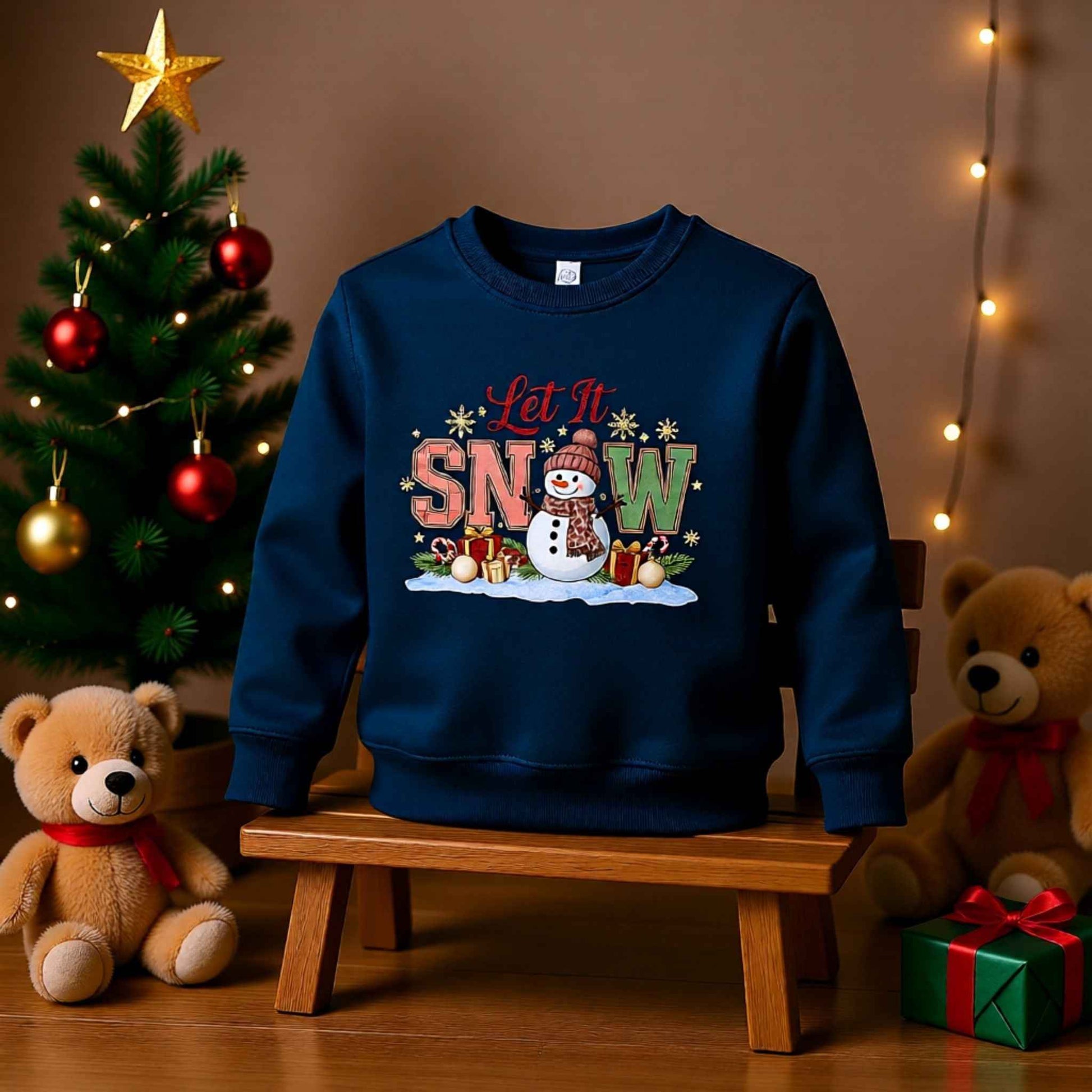 Let It Snow Toddler Christmas Crewneck – Cute Snowman Winter Sweater for Kids – Holiday Outfit for Boys & Girls