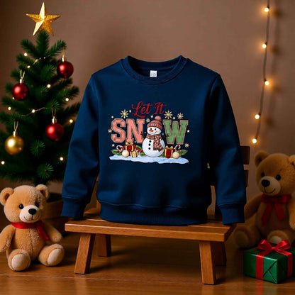 Let It Snow Toddler Christmas Crewneck – Cute Snowman Winter Sweater for Kids – Holiday Outfit for Boys & Girls