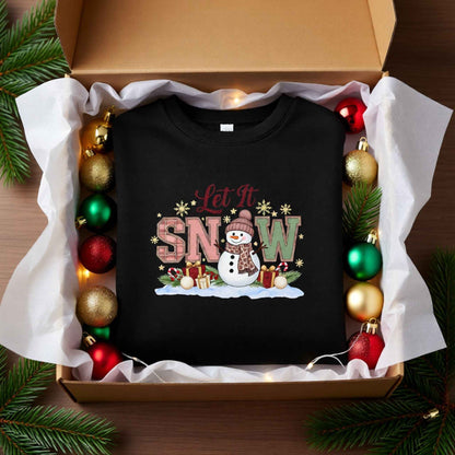 Let It Snow Toddler Christmas Crewneck – Cute Snowman Winter Sweater for Kids – Holiday Outfit for Boys & Girls