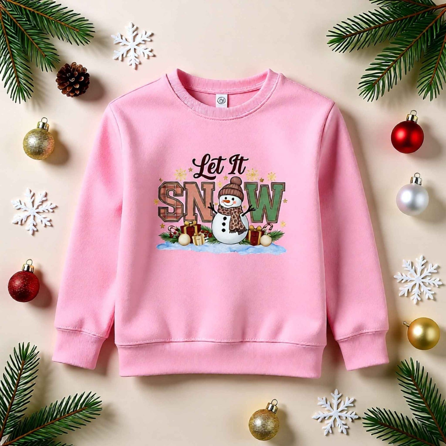 Let It Snow Toddler Christmas Crewneck – Cute Snowman Winter Sweater for Kids – Holiday Outfit for Boys & Girls