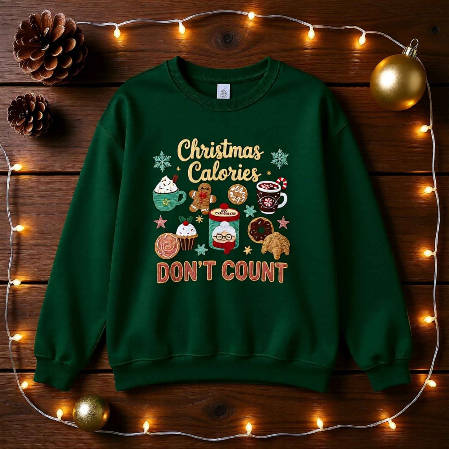 Christmas Calories Don’t Count Crewneck – Cute Holiday Baking Sweatshirt, Festive Winter Pullover for Women