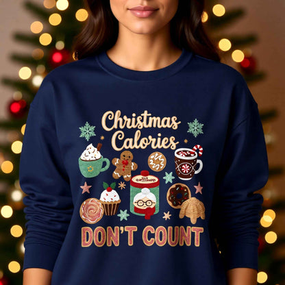 Christmas Calories Don’t Count Crewneck – Cute Holiday Baking Sweatshirt, Festive Winter Pullover for Women