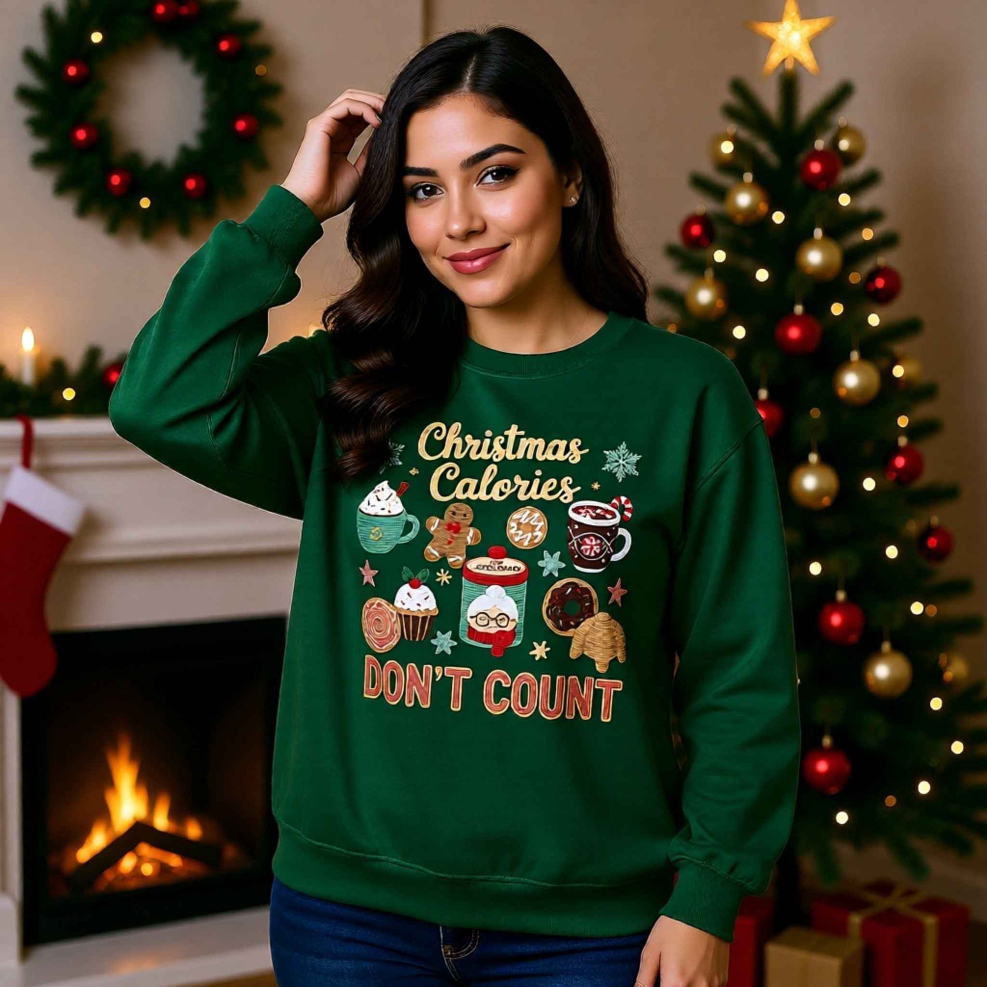 Christmas Calories Don’t Count Crewneck – Cute Holiday Baking Sweatshirt, Festive Winter Pullover for Women