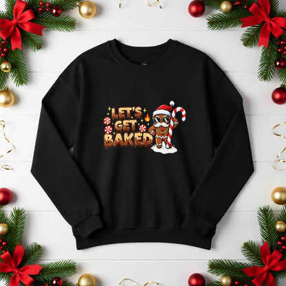 Let’s Get Baked Gingerbread Christmas Sweater – Funny Holiday Crewneck, Adult Humor Christmas Sweatshirt, Gingerbread Santa Pullover