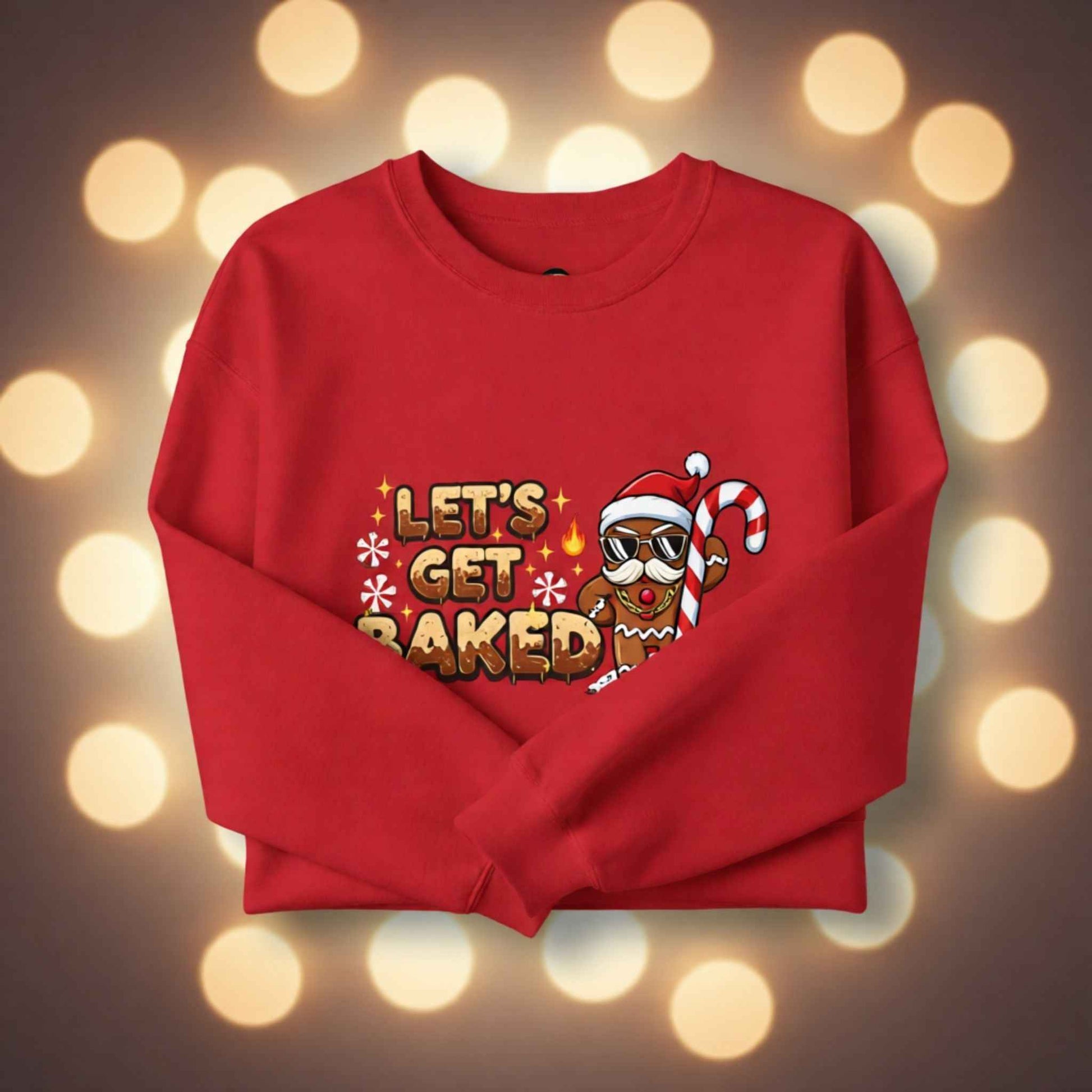 Let’s Get Baked Gingerbread Christmas Sweater – Funny Holiday Crewneck, Adult Humor Christmas Sweatshirt, Gingerbread Santa Pullover