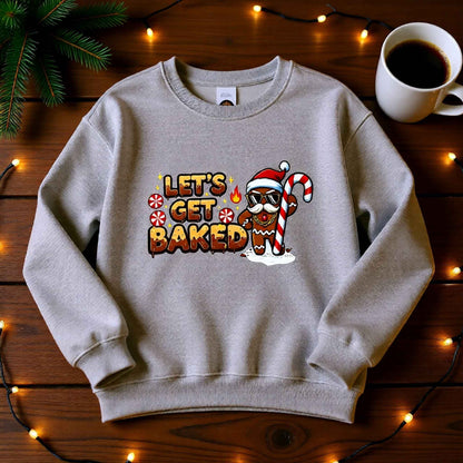 Let’s Get Baked Gingerbread Christmas Sweater – Funny Holiday Crewneck, Adult Humor Christmas Sweatshirt, Gingerbread Santa Pullover
