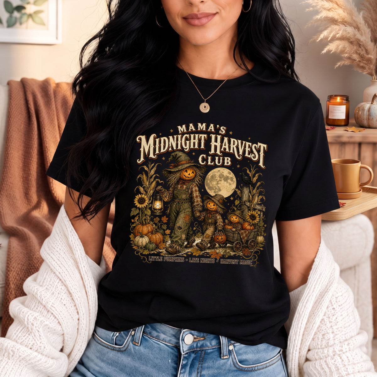 Mama's Midnight Harvest Club vintage Halloween mom graphic tee