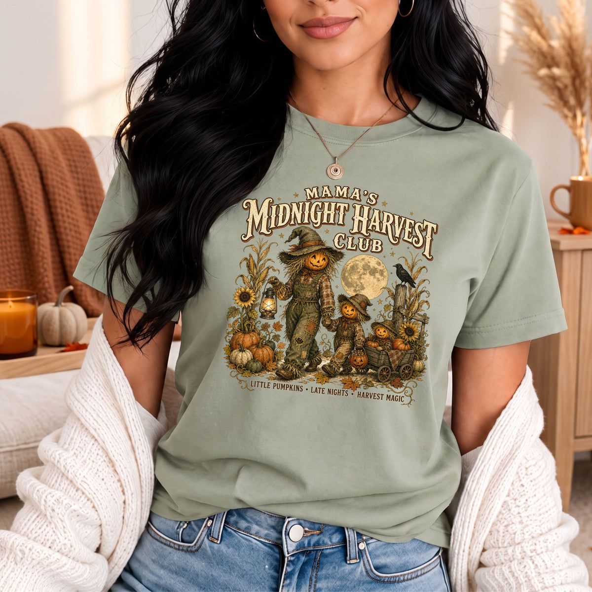 Mama's Midnight Harvest Club vintage Halloween mom graphic tee