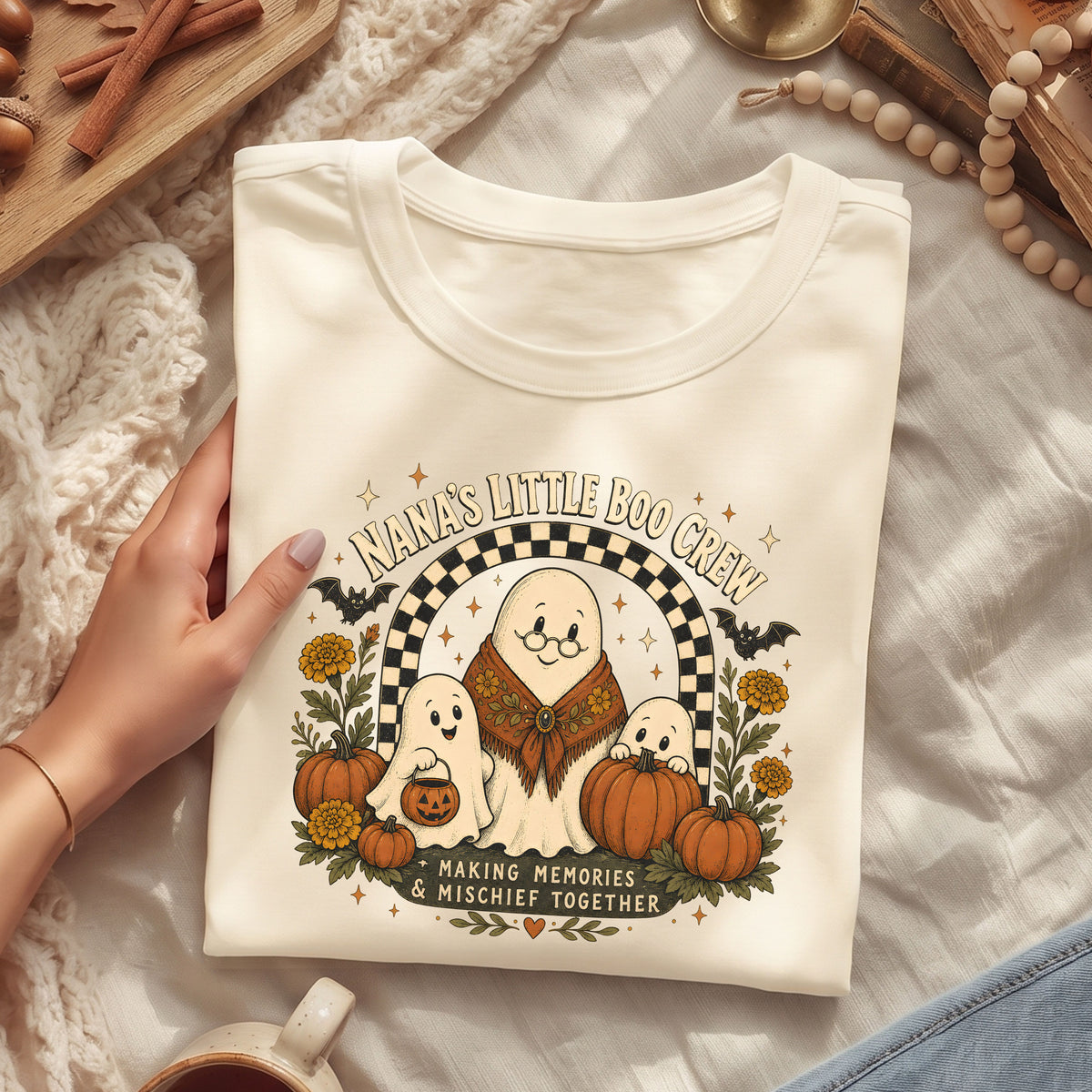 Nana's Little Boo Crew cute Halloween Nana graphic tee