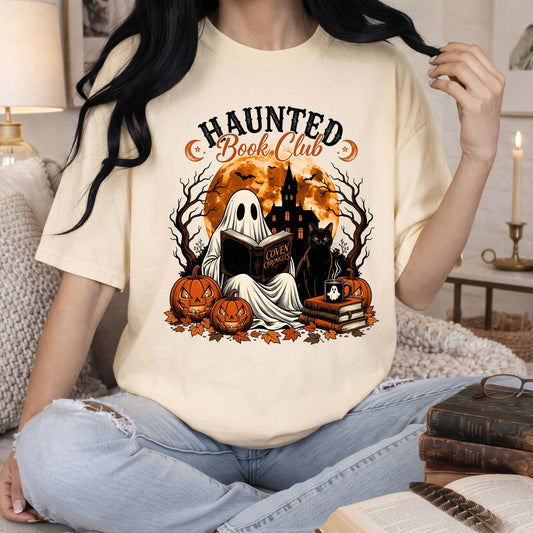Haunted Book Club ghost book lover Halloween graphic T-shirt