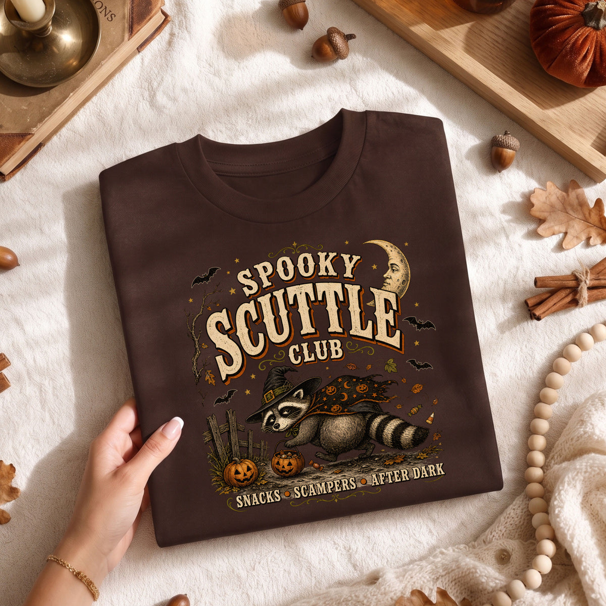 Spooky Scuttle Club Halloween raccoon graphic T-shirt