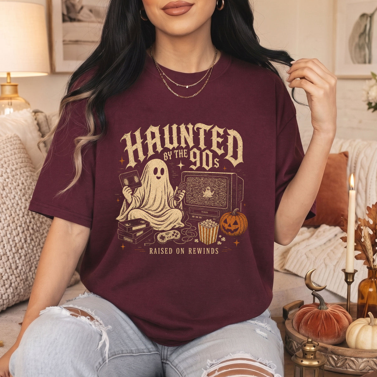 Haunted by the 90s retro Halloween ghost graphic T-shirt