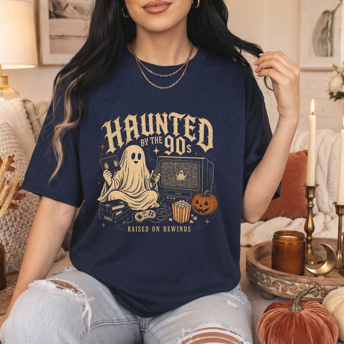 Haunted by the 90s retro Halloween ghost graphic T-shirt