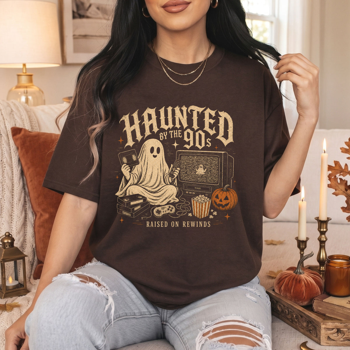 Haunted by the 90s retro Halloween ghost graphic T-shirt