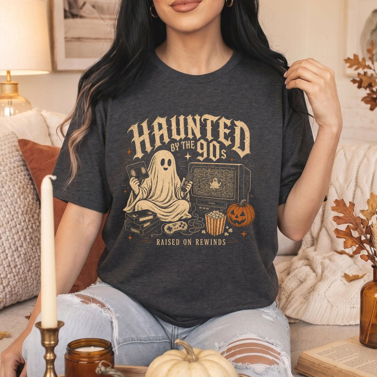 Haunted by the 90s retro Halloween ghost graphic T-shirt