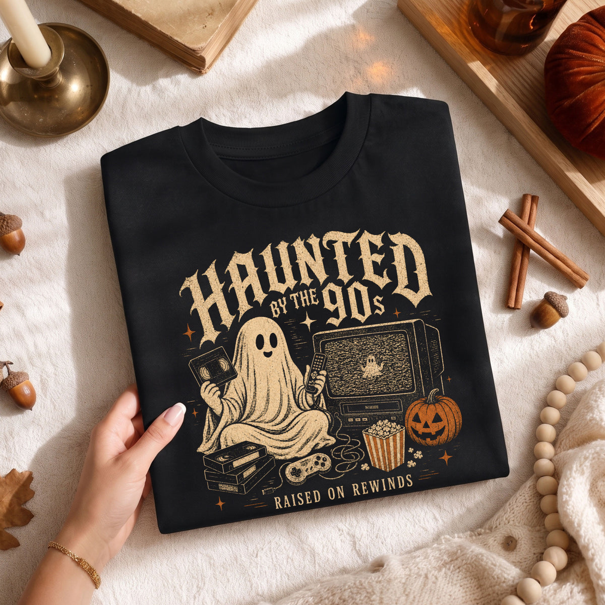 Haunted by the 90s retro Halloween ghost graphic T-shirt
