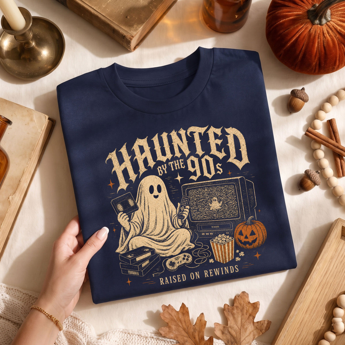 Haunted by the 90s retro Halloween ghost graphic T-shirt