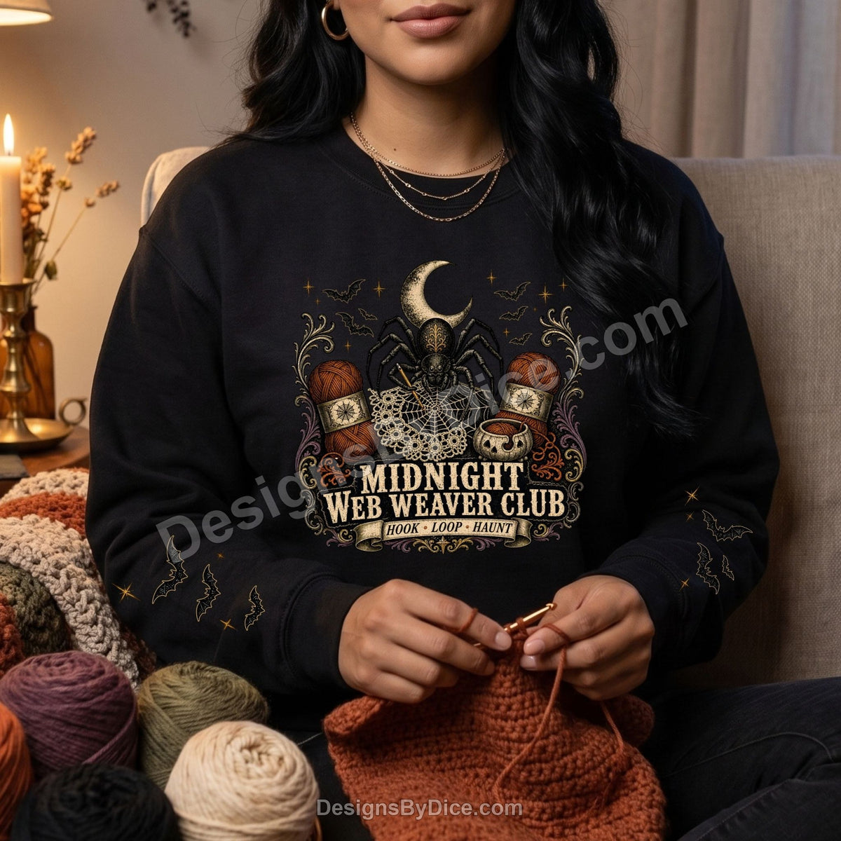 Midnight Web Weaver Club Halloween Crochet Sweatshirt