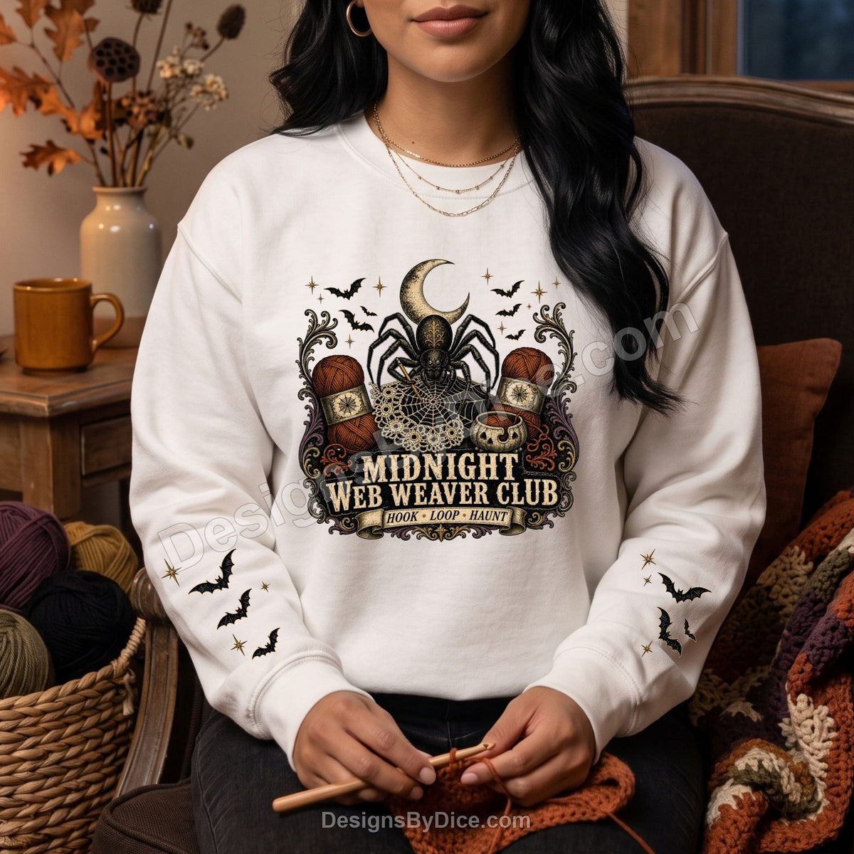 Midnight Web Weaver Club Halloween Crochet Sweatshirt