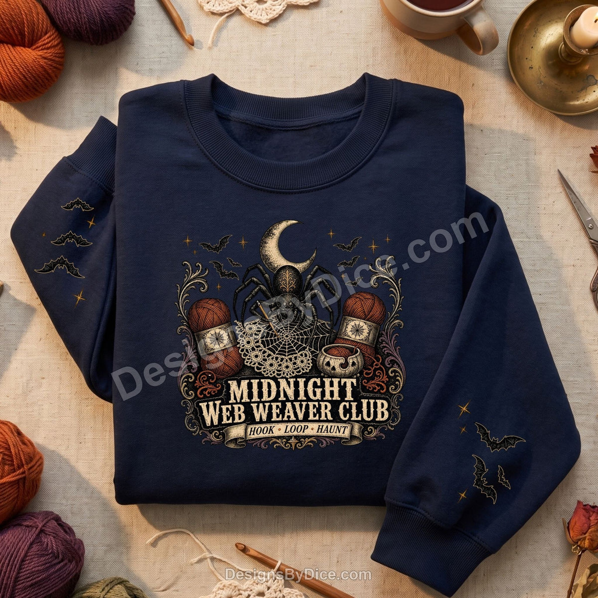 Midnight Web Weaver Club Halloween Crochet Sweatshirt