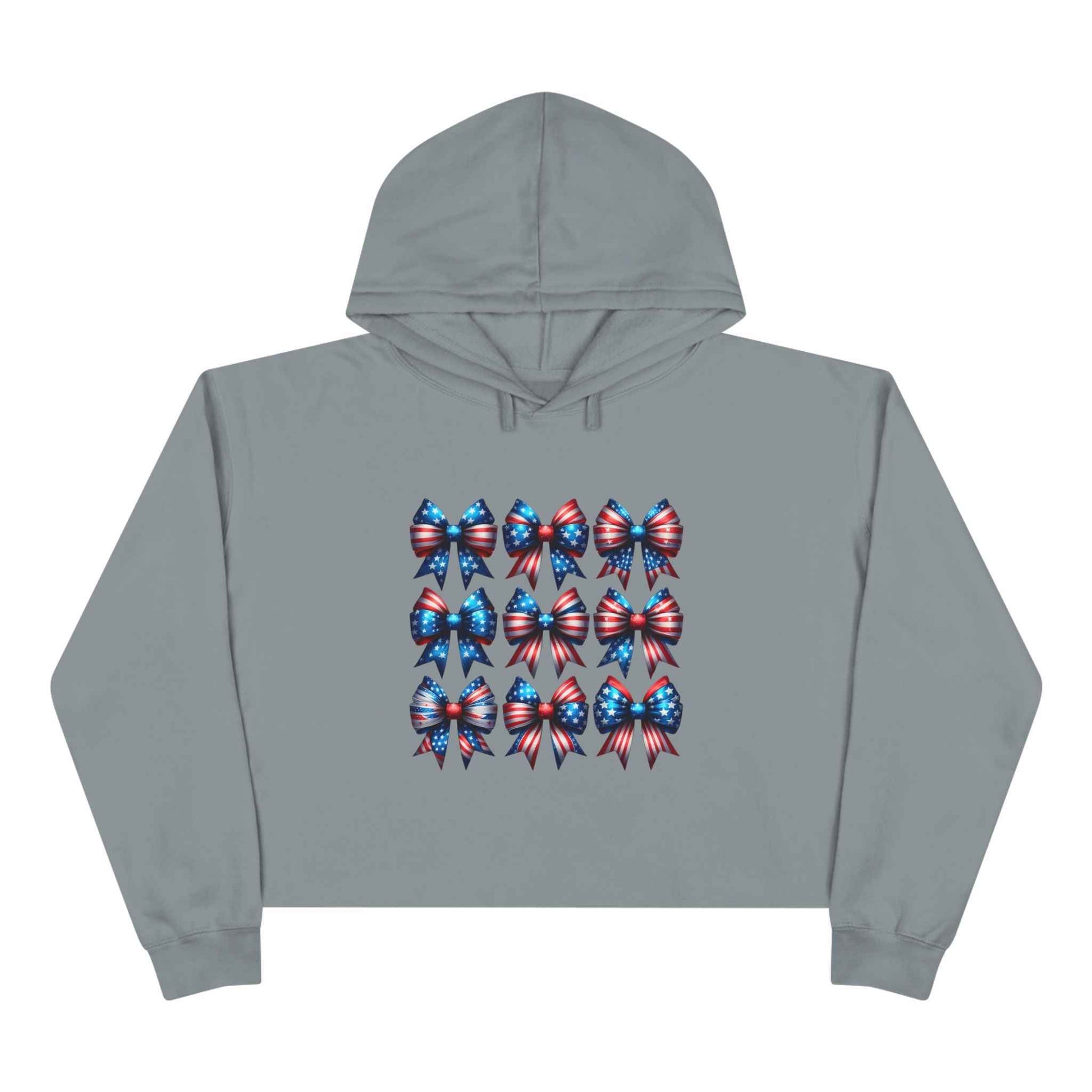 Patriotic Crop Hoodie with Red, White, and Blue Bows
