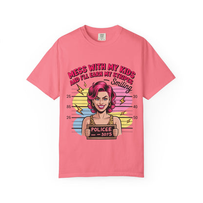 Funny "Mess with My Kids and I'll Earn My Stripes" Graphic Tee