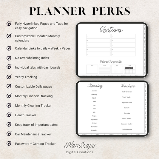 Minimalist Digital Planner: Undated, Hyperlinked Navigation - Designs By Dice