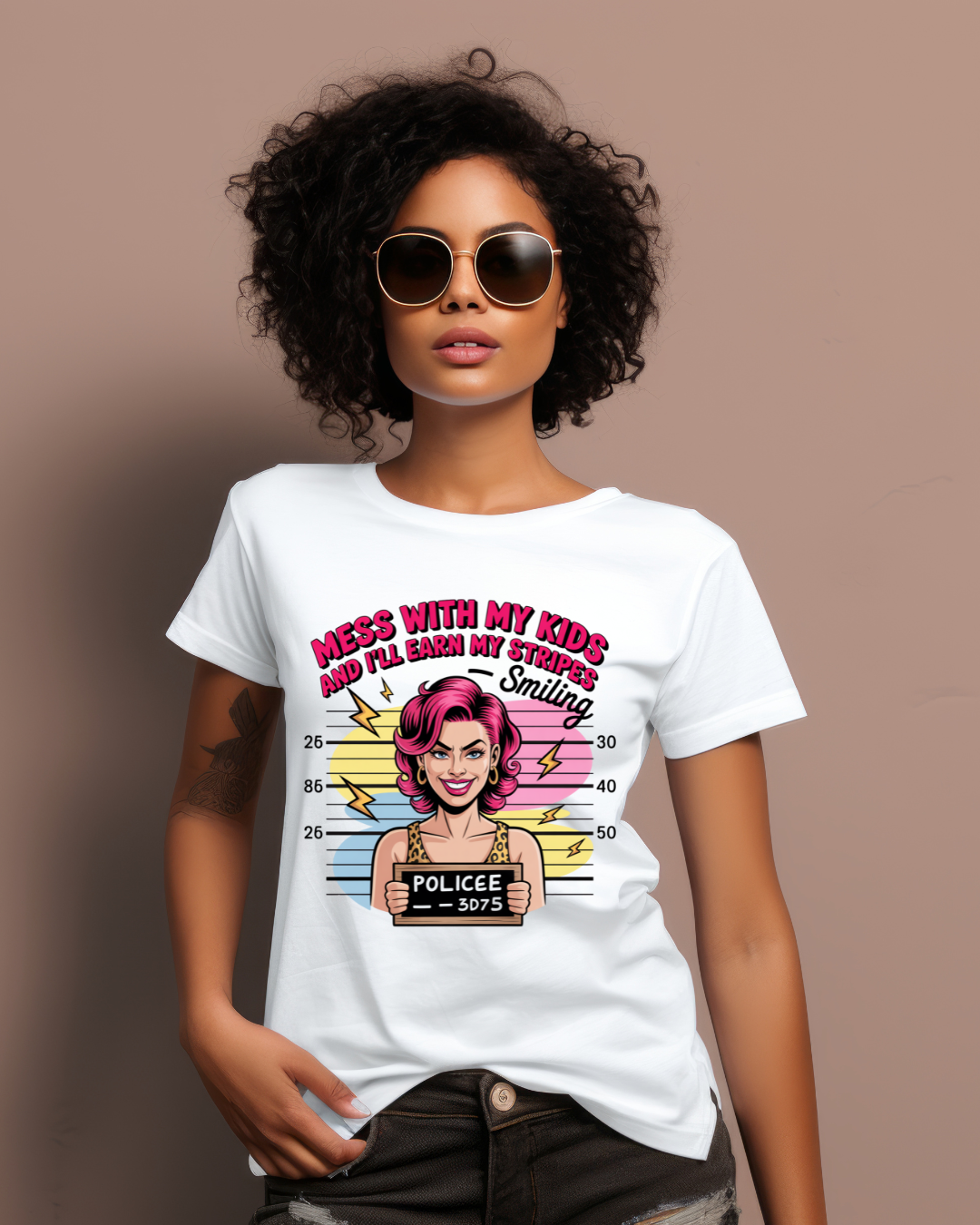 Funny "Mess with My Kids and I'll Earn My Stripes" Graphic Tee