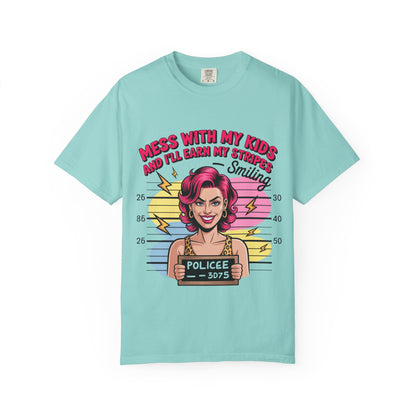 Funny "Mess with My Kids and I'll Earn My Stripes" Graphic Tee