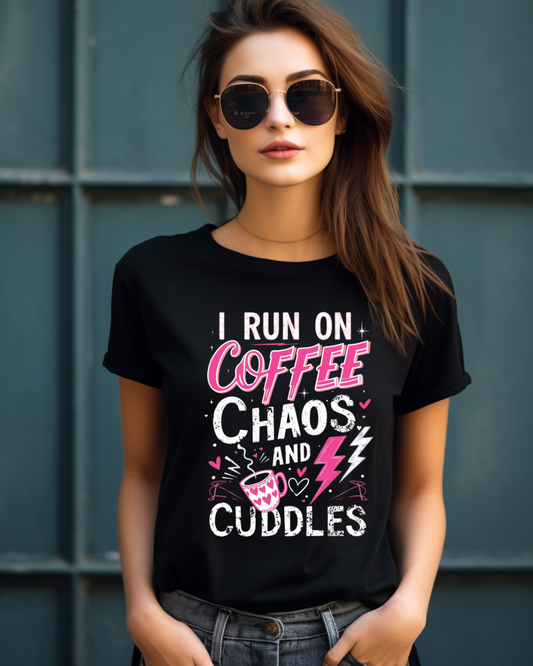 Coffee Chaos and Cuddles T-Shirt for Moms & Coffee Lovers