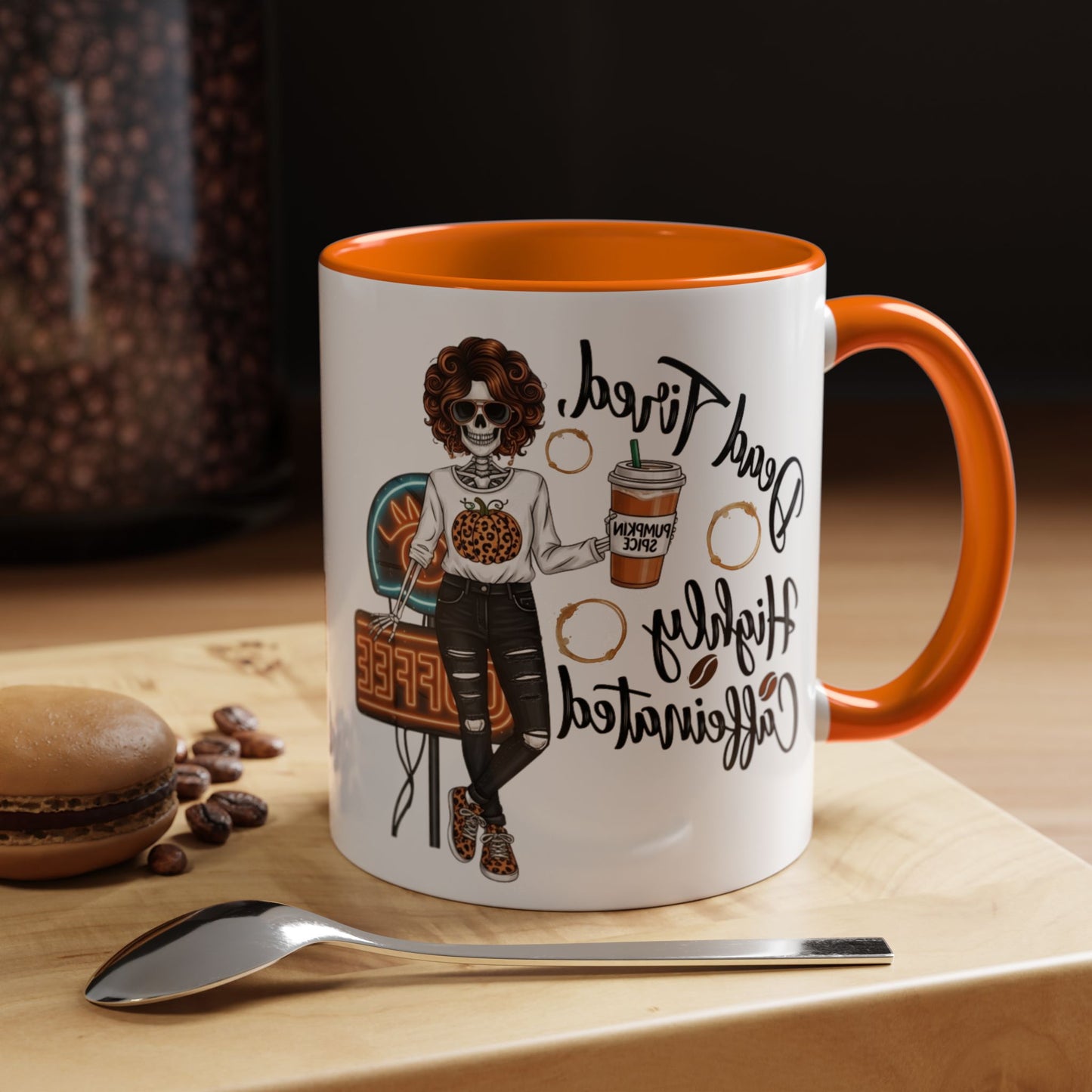 Dead Tired Highly Caffeinated Accent Mug – Pumpkin Spice Coffee Lover Fall Cup