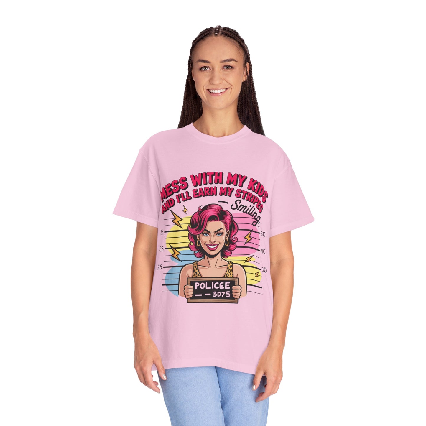 Funny "Mess with My Kids and I'll Earn My Stripes" Graphic Tee