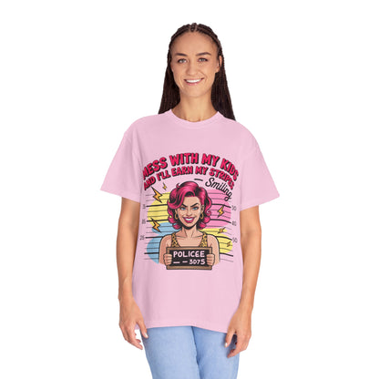 Funny "Mess with My Kids and I'll Earn My Stripes" Graphic Tee