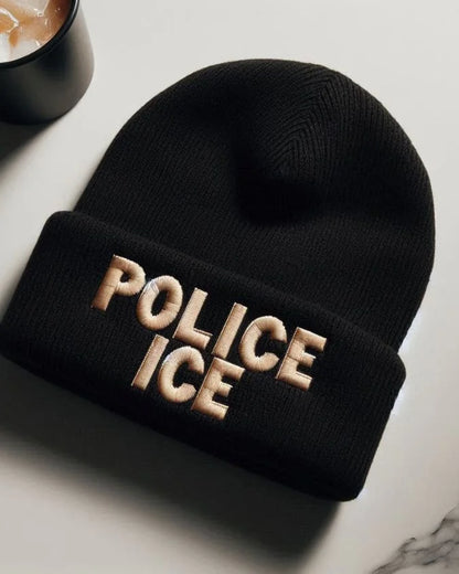 Classic Cuffed Beanie with ‘POLICE ICE’ Embroidery