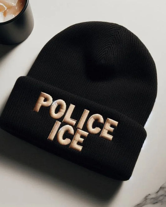 Classic Cuffed Beanie with ‘POLICE ICE’ Embroidery
