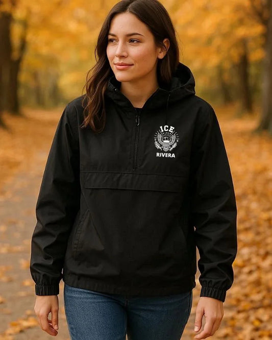 Custom ICE Embroidered Champion Jacket – Add Your Name | Police ICE Windbreaker Apparel
